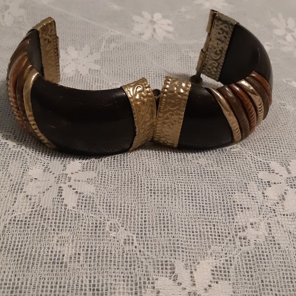 Vintage Chunky Bracelet,  Silver, Bronz, And Copper, 2 3/8" Wide With Safet Pin - Picture 2 of 16
